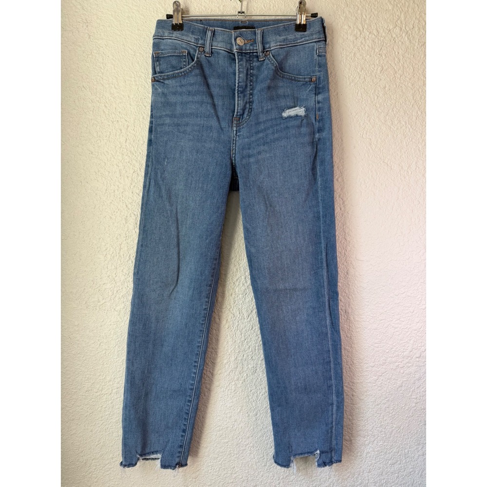 Express Mom Jean Super High Rise Medium Wash Distressed Raw Hem Denim Size 2